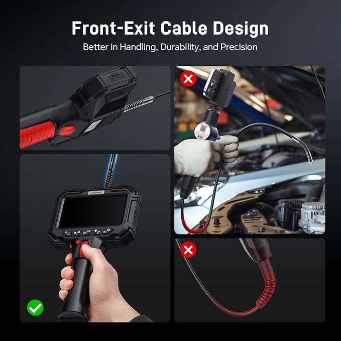 Two-Way Articulating Borescope with Light, 1080P Industrial Endoscope Inspection Camera with Flexible Articulated Probe, 5" IPS Screen, IP67 Waterproof for Engine Aircraft Automotive-5FT