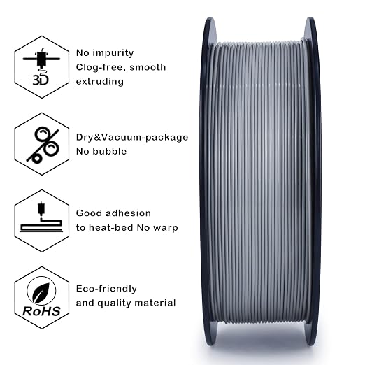 ZIRO PLA Filament 1.75mm,3D Printer Filament PLA PRO Basic Color Series 1.75MM Total 4KG(8.8lbs), Dimensional Accuracy +/- 0.03mm,Gray(1KG X 4 Spools Pack)