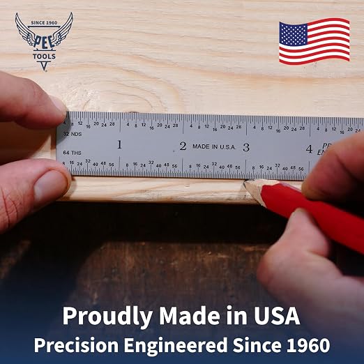 PEC Tools Made in USA Machinist Rule, 6" Flexible Steel Rule, Satin Chrome Finish, Markings 1/10", 1/50", 1/32", 1/64"