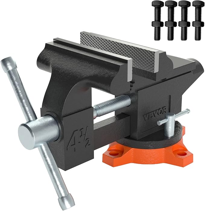 WEN BG4260 2.1-Amp 6-Inch Single Speed Bench Grinder, Orange,black & VEVOR Bench Vise, 4.5-inch Jaw Width 3.3-inch Jaw Opening, 240-Degree Swivel Locking Base Multipurpose Vise