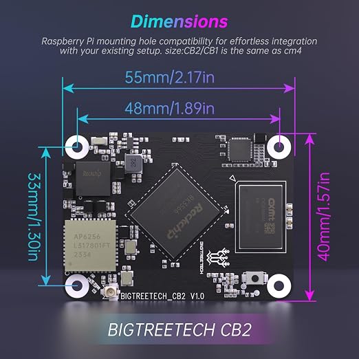 BIGTREETECH CB2 Core Control Board 2GB LPDDR4+32GB eMMC Storage Upgrade on BTT CB1 Support DSI/CSI Port Run Klipper Compatible with Raspberry-Pi 3B/4B Manta M8P/M5P/M4P/E3EZ Pi4B PAD 7 3D Printer Part
