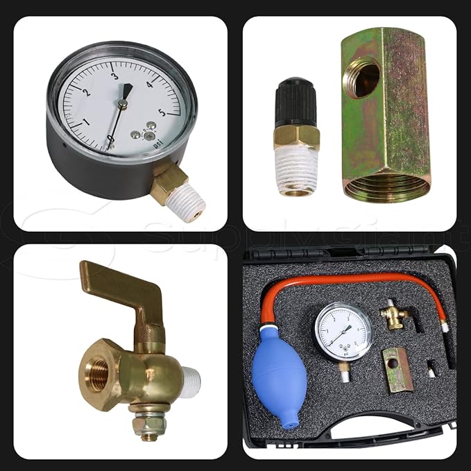 SUPPLYGIANT 74273 0-5 PSI Complete Low Pressure Gas Test Kit w/Bulb, Hose, Hand Pump, Valves & Case