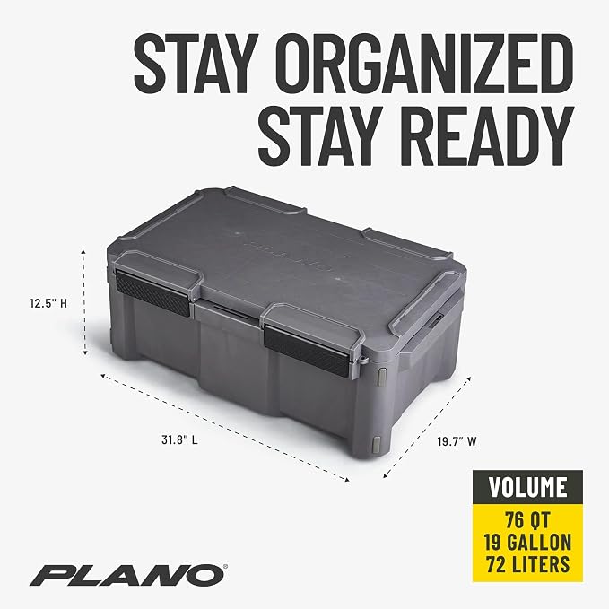 Plano GoNow Box, Waterproof Gear Storage, Heavy-Duty Outdoor Utility Container with Tray and Dividers for Tools and Accessories, Large, Charcoal