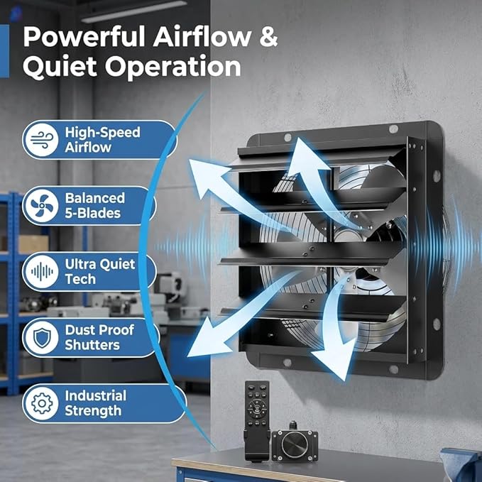 12" Variable Speed Fan - Smart EC Motor, 18-Speed PWM Control | Greenhouse and grow tent use. Pure copper core brushless motor. 40% energy savings. 45dB quiet. Remote control included.
