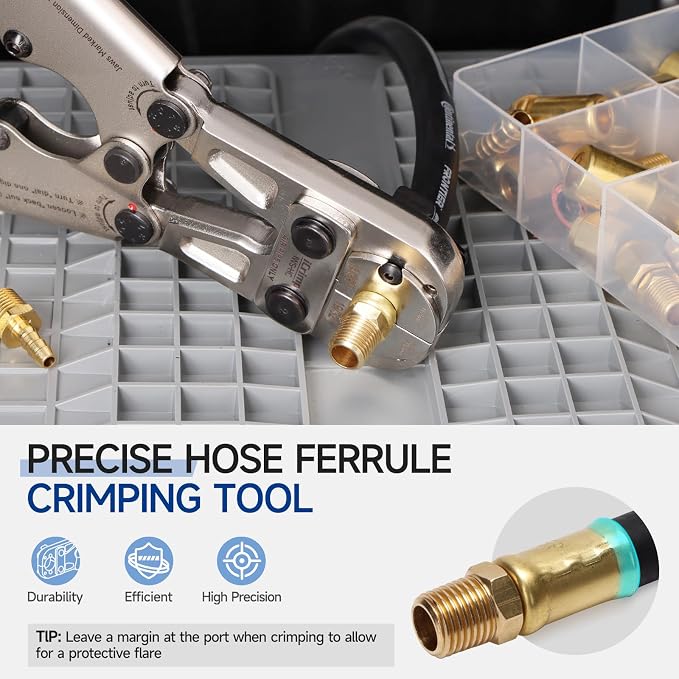 iCrimp Heavy Duty Air Hose Crimper Kit for 19/32" to 25/32" ID Ferrules with 7 Interchangeable Jaws & Cutter- Repair Tool for Rubber, Air&Torch Hoses