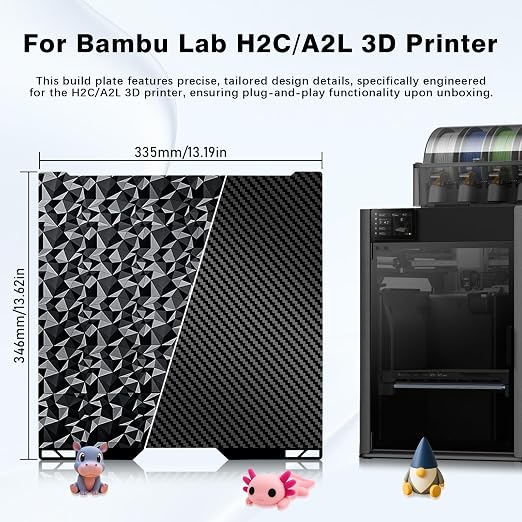 Smooth H2C/A2L Build Plate for Bambu Lab H2C 335x325mm, Double Sided PEO PET Spring Steel Sheet Plate for Bambu Labs H2C/A2L 3D Printer Platform