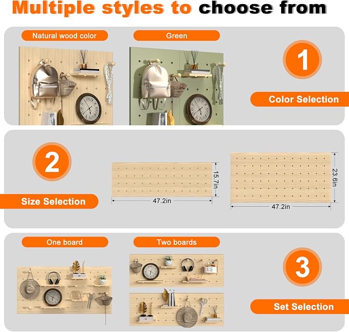 AMSXNOO Wood Pegboard Wall Organizer Panels, Wooden Pegboard Combination Wall Organizer Kit, Display Peg Board Panel Kits for Office Bedroom Livingroom (Original Wooden Color, 31.5X70.9IN/80X180CM)