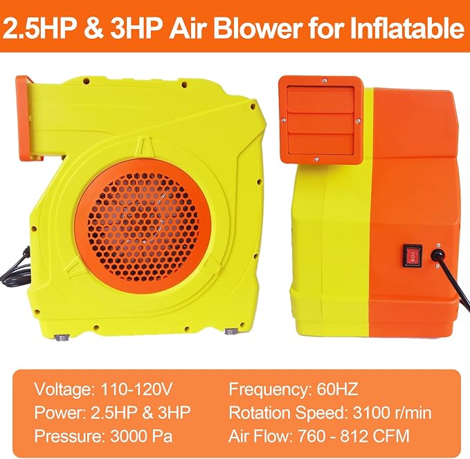 Bounce House Blower, Dual - Mode 1800W / 2200W, 2.5HP & 3HP Dual Speed Commercial Air Blower with Great Heat Dissipation Properties, Super Strong Wind for Bouncy Castle, Jump Slides, Inflatables