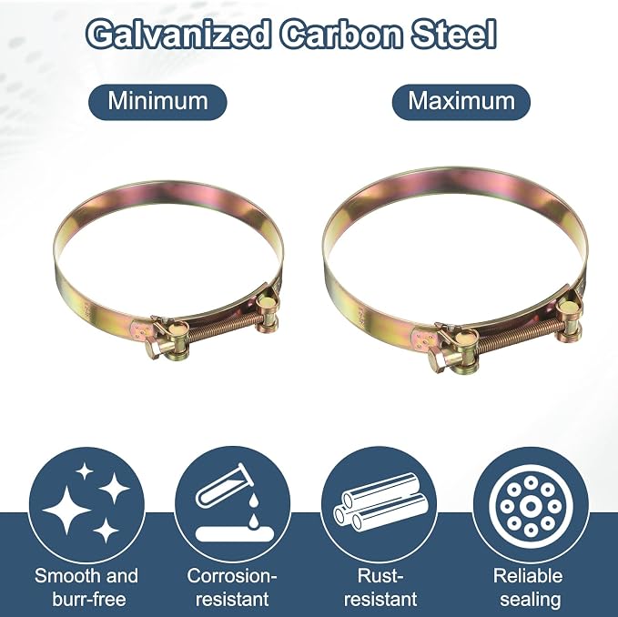 HARFINGTON 3pcs T-Bolt Hose Clamp 29-31mm (1.14-1.22") Galvanized Carbon Steel Adjustable Intake Radiator Pipe Clamps for Automotive Plumbing Industrial Pipes