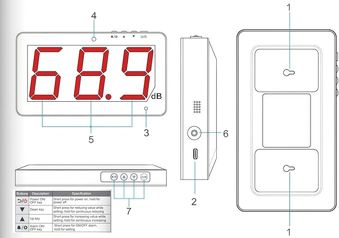 SW-525A Sound Level Meter Tester 30-130db Large Screen Red LCD Display Wall Hanging Type Decibel Noise Measuring with Alarm (Sound Level Meter)