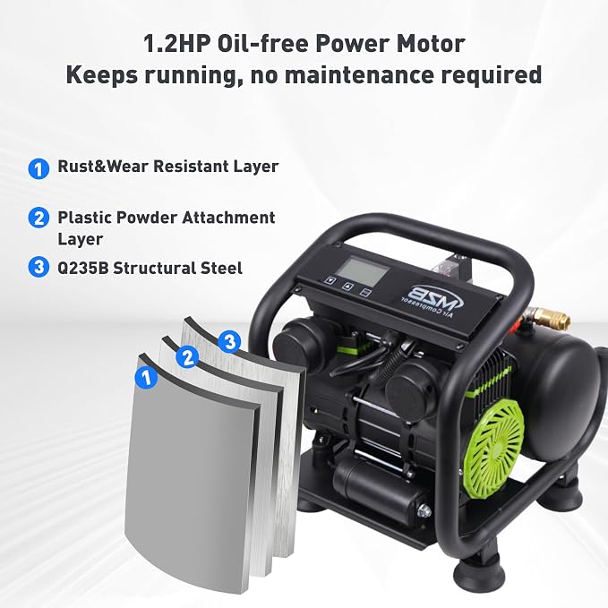 MZB Ultra Quiet Air Compressor 110V/60Hz MAX 115PSI Steel Tanks Oil-Free 70dB Noise Level Air Compressor for Spray Painting, Auto Repair, Carpentry Decoration (1.6 Gallon)