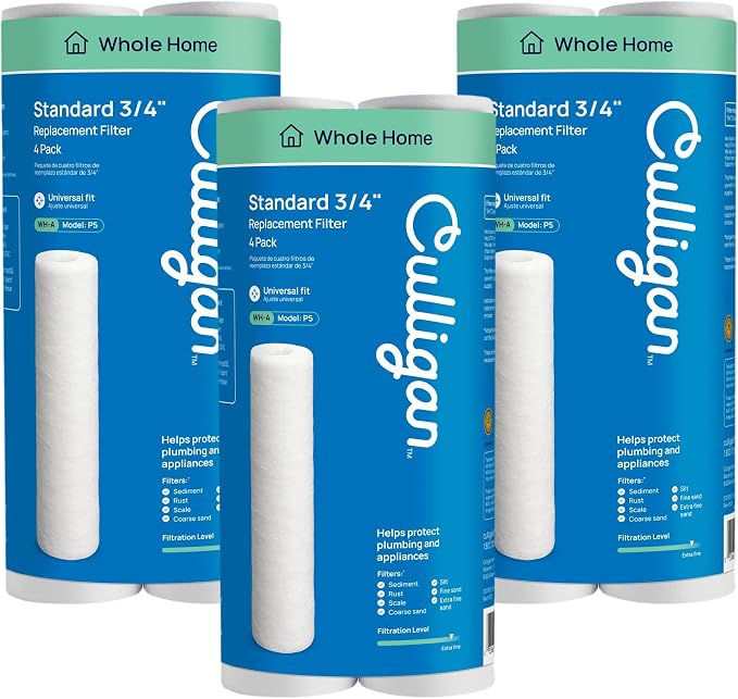 Culligan P5 Whole House Water Filter - Premium Water Filter Reduces Sediment, Dirt & Scale Particles for Clean Drinking-Water - 8,000 Gallons, White, Value 4-Count, (Pack of 3)