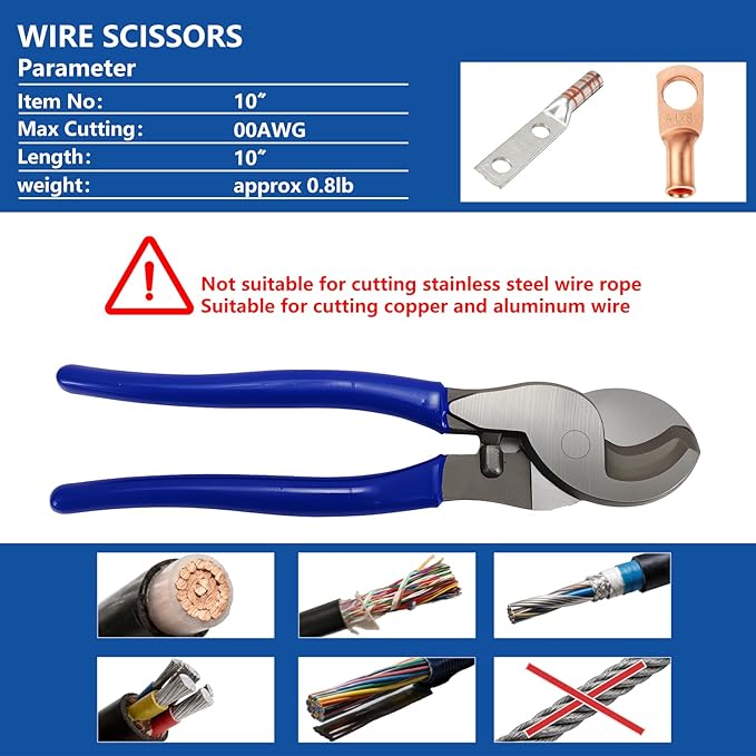 10 Tons Hydraulic Crimping Tool and Cable Cutter, Hydraulic Crimper, Battery Cable Crimper Tool for 12 AWG to 2/0 AWG Battery Terminals, with 9 Dies