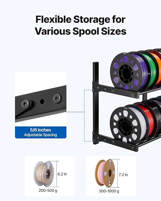 VEVOR Wall Mount Printer Filament Storage Rack, 2-Tier Wall Bracket Storage Shelf, Rolling Filament Spool Holders Racks with Wheels, Filaments Organzied for 3D Printing Studio, Workshop (Shelf Only)