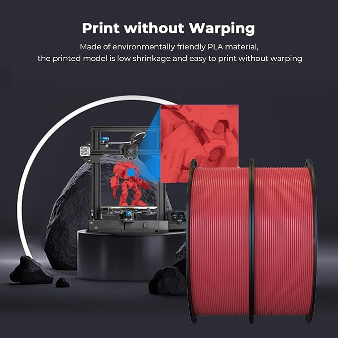 Creality PLA Filament 1.75mm Bundle 2KG, High Precision +/-0.02mm 3D Printer Filament, Consistent Extrusion, Smooth Printing, 2 Pack 1KG Spool,Fits for Most FDM 3D Printers(Red*2)