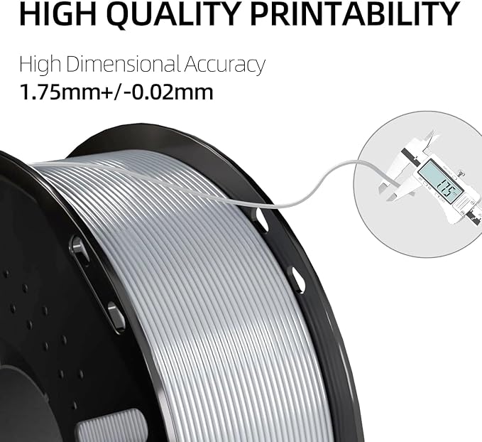 Silk PLA 3D Printer Filament 1.75mm Filajoy3D 3D Printing Filament 1KG Dimensional Accuracy +/- 0.03mm for Most FDM 3D Printers Silver