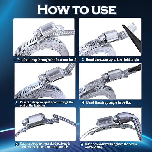 304 Stainless Steel Hose Clamp Assortment Kit,DIY 35FT Metal Strap + 16 Stronger Fasteners,Adjustable Worm Gear Hose Clamps Screw Clamps for Pipe,Tube,Duct and Fuel Line