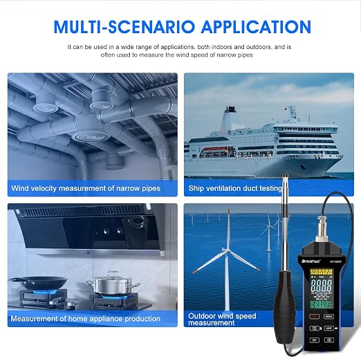HOLDPEAK Professional Hot-Wire Anemometer, High-Precision Digital CFM/CMM Air Velocity Meter Wind Speed Gauge, HVAC Wind Temperature Tester with Telescopic Probe, Backlit LCD, USB Data Export