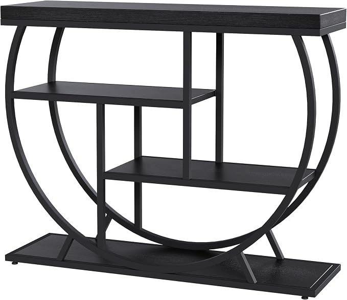 Garvee Entryway Table with Storage, Industrial 4-Tier Narrow Console Table Behind Couch with Half-Circle Base & Storage Shelves for Living Room, Hallway, Foyer