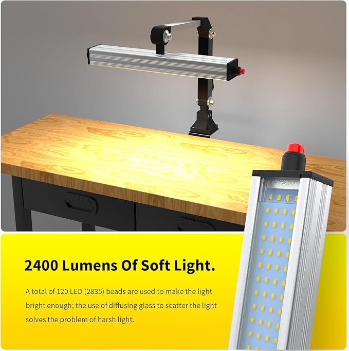 Led Work Light 24W 20in Long Arm Aluminum Alloy Waterproof Table Lamp for Machine Tool CNC Lathe Drilling Machine, US Plug