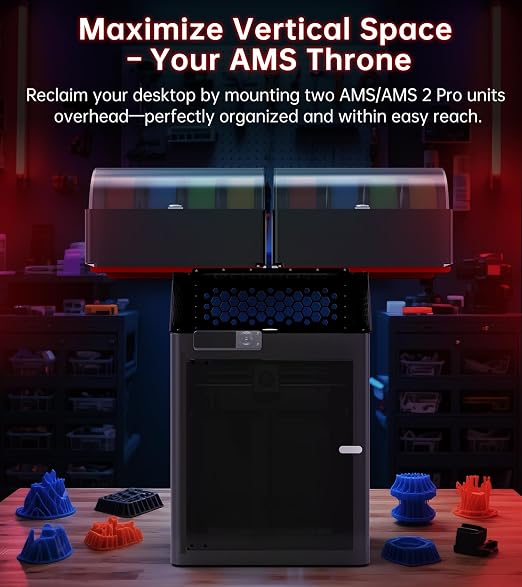 BIQU Panda Perch AMS Stand Riser for Bambu-Lab P1S P1P X1C X1E 3D Printers, AMS Storage Holder to Hold 2 AMS/AMS 2 Pro, Space Saving AMS Stack, Expandable Honeycomb Side Design