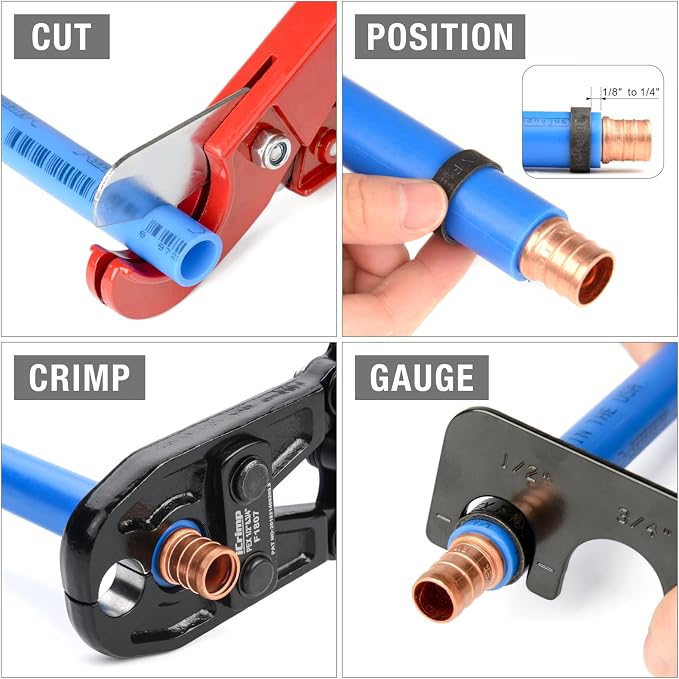 IWISS/iCrimp PEX Pipe Copper Ring Crimping Tool Kit for 1/2 in, 3/4 in Crimp Rings, Meets F1807 Standard (13" Combo PEX Crimper)