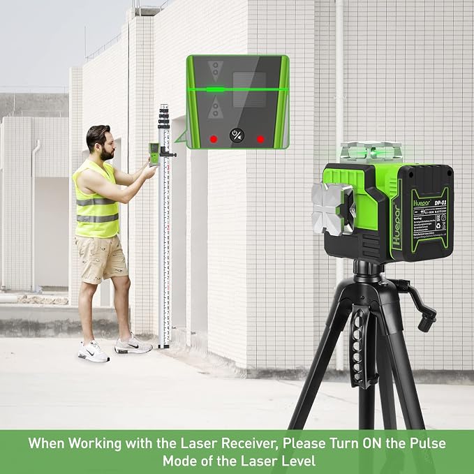 Huepar LR-8RG Laser Receiver, Compatible with All Huepar and Pro Laser Levels with Pulse Mode, ±1/17 In, Up to 200Ft, Green & Red Beams Laser Detector, Two-Sided LED Prompt, Magnet, Clamp Included