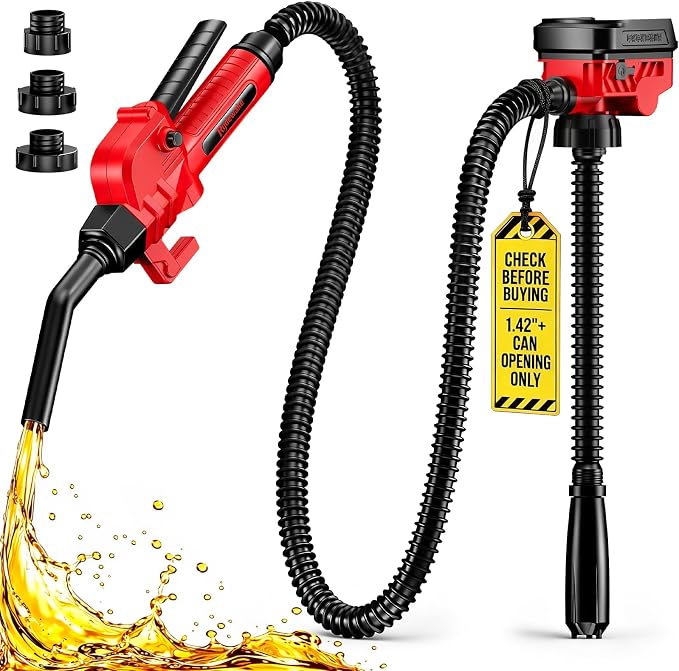 Fuel Transfer Pump for Milwaukee M18 Batteries, Cordless 3.7 GPM Flow | Gas Can Pump Kit with Locking Nozzle, 3 Adapters for Gasoline, Diesel, Kerosene & Light Oil, Battery Not Included