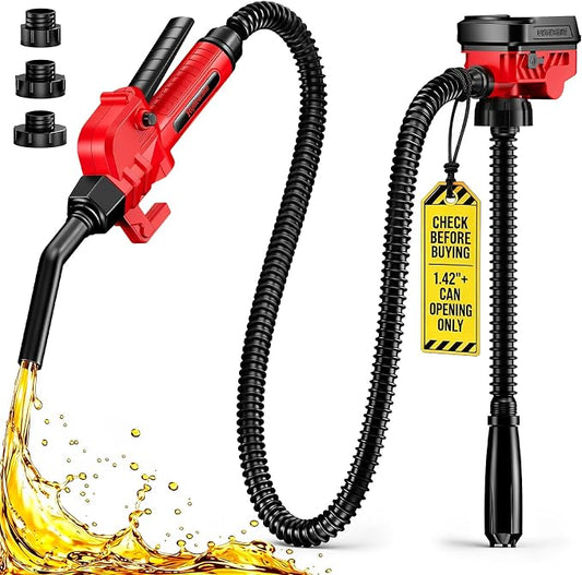 Fuel Transfer Pump for Milwaukee M18 Batteries, Cordless 3.7 GPM Flow | Gas Can Pump Kit with Locking Nozzle, 3 Adapters for Gasoline, Diesel, Kerosene & Light Oil, Battery Not Included
