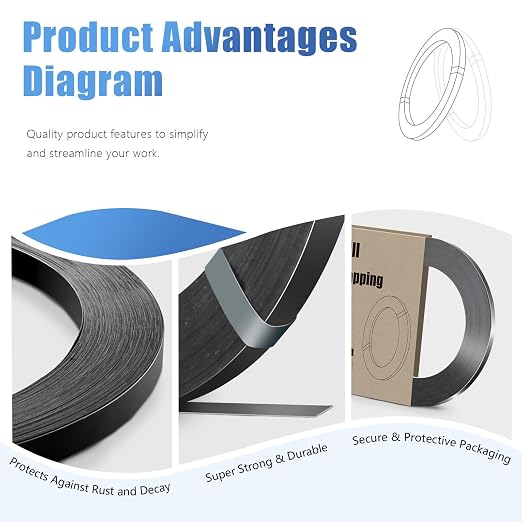 3/4" x .020" x 300' Black Steel Strapping Coil with Portable Dispensed Box Painted and Waxed Metal Band for Pallet Banding(1800 lbs Break Strength)