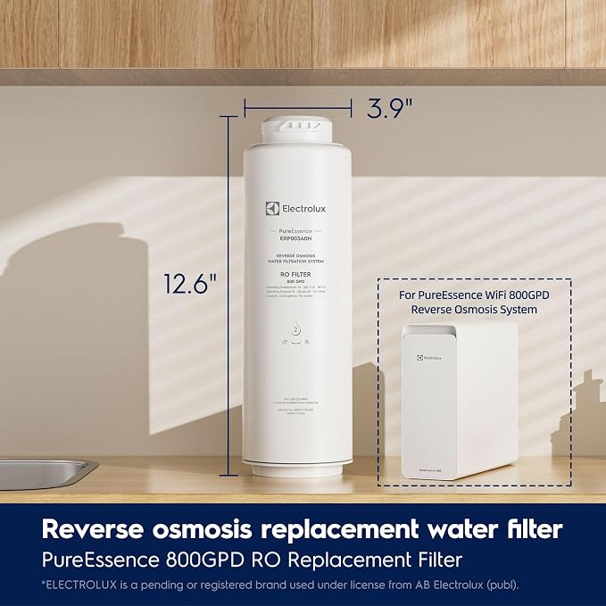 Electrolux PureEssence 800G RO Replacement Filter, 0.0001μm Membrane for Under-Sink Tankless System, Quick-Change Twist-Lock, 3,000 Gallons/Up to 36 Months, Fits PureEssence Wi-Fi 800G