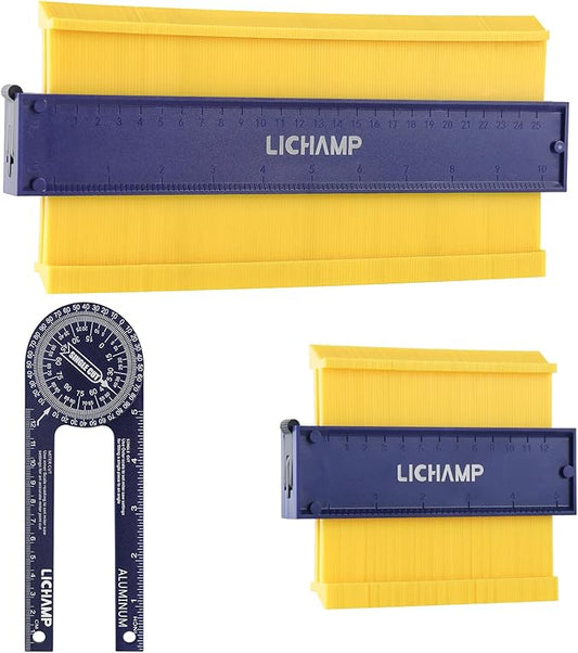 Lichamp Contour Gauge Profile Tool 5" 10" with Miter Saw Protractor Angle Finder 7", Super Gauge Shape and Outline Tool with Aluminum Miter Cut Protractor