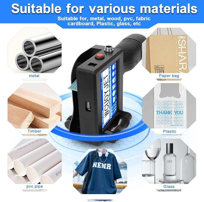 H760 Handheld Inkjet Printer, Printing Height 0.08-0.5 Inch Portable Handheld Printer with 42ml Quick-Drying Ink Cartridge 4.3Inch Touch Screen for Text/QRCode/Batch Number/Image/Date/Label/Barcode