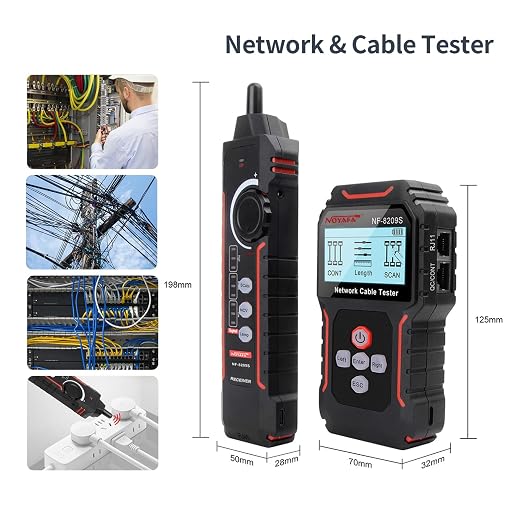 NOYAFA NF-8209S Network Cable Tester, Ethernet Cable Tester with CAT5, CAT6 Line Tracer, PoE, NCV, Length Test, Port Flashing, Fault Line Scan for Cable Grooming, LAN Network Cable Tracer Kit
