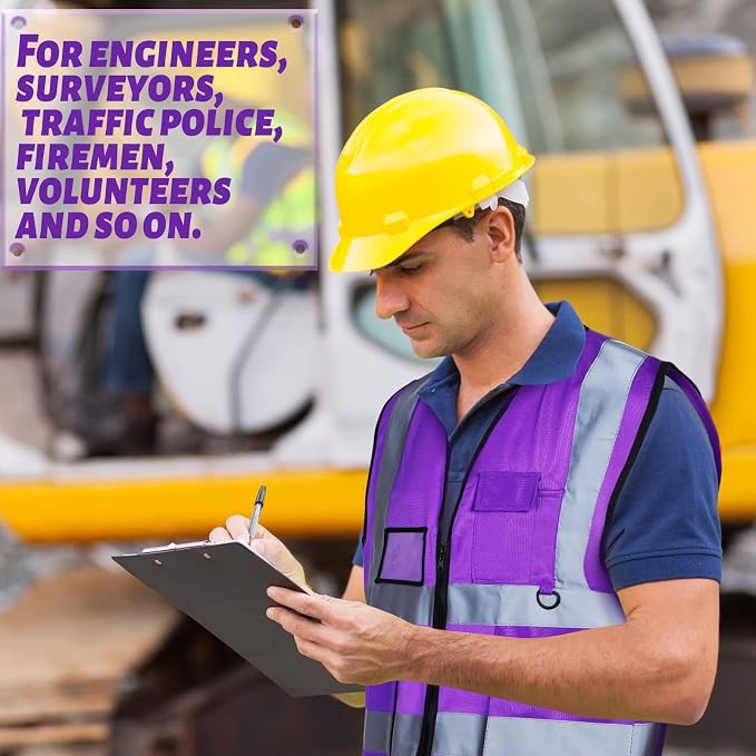 EBOOT 20 Pcs Vests High Visibility Reflective Vest Safety Neon Bright Work Construction Vest with Pockets Reflective Strips (Purple)