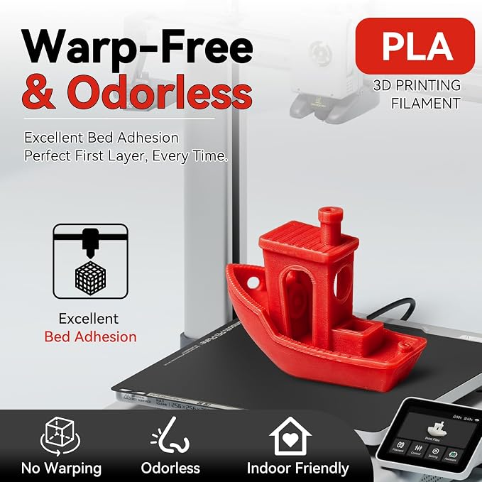 Kingroon PLA 3D Printer Filament, Dimensional Accuracy +/- 0.02 mm, 1 kg Spool(2.2lbs), 1.75 mm，Red