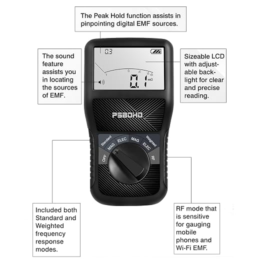 3-in-1 EMF Meter Detects Electric Field (EF), Radio Frequency Field (RF), Magnetic Field (MF) - for Home EMF Detector, Office, Outdoor and Ghost Hunting, Radiation Detector Meters