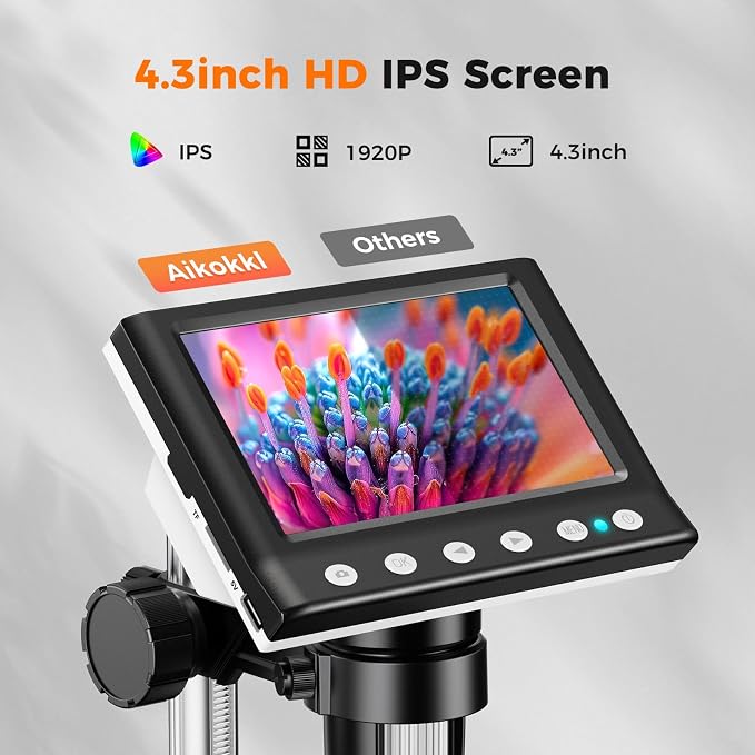 4.3 Inch LCD Digital Coin Microscope, 1000X USB Magnifier with 8 Adjustable LED Lights for Coin Inspection, Electronics Repair, Soldering, Windows/Mac Compatible, 1080P