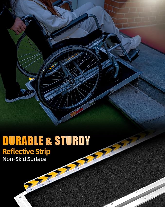 VNN Portable Wheelchair Ramp 3FT, Non-Slip Aluminum Ramps for Wheelchairs for Home, Handicap Wheelchair Ramps for Home Steps, Aluminum Loading Dock Plates, Doorways, Curbs, Stairs
