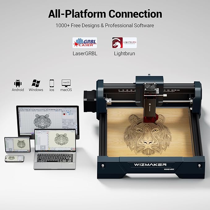 WIZMAKER 3.5W Laser Engraver, DIY Laser Engraver, Spot Size 0.04mm, Engraving Speed 12000 mm/min, Supports WiFi/Hotspot/USB, Suitable for Wood, Leather, Acrylic, and Glass Materials