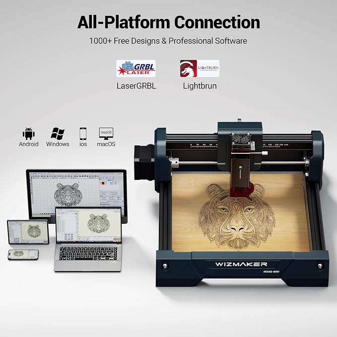 Wizmaker Desktop Laser Engraver, 3.5W DIY Laser Engraving Machine, 0.04mm Spot Size, 12000 Mm/Min Processing Speed, Supports WiFi/Hotspot/USB Connections, Ideal for Home, Studio, Market, and Desktop