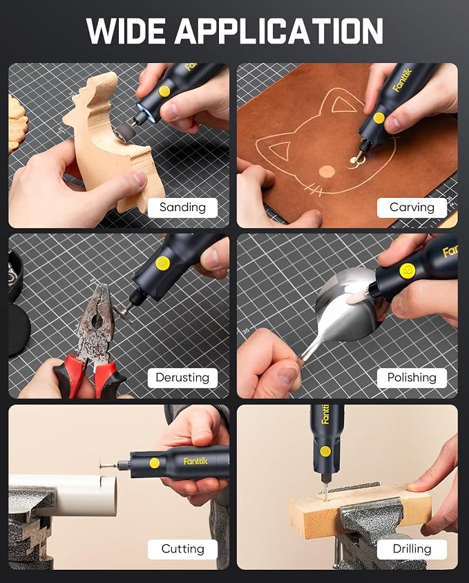 Fanttik F2 Pro Kit Cordless Rotary Tool Kit, Strong Motor, 5 Variable Speed, 25000 RPM, 44 Accessories, for 3D Printed Sanding, Polishing, Drilling, Carving, Cutting DIY Crafts in Flip-Top Case