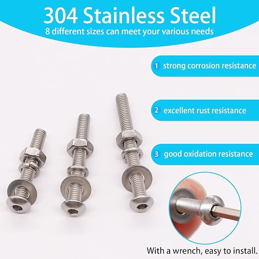 580PCS M3 Screw Kit, M3 x 6/8/10/12/16/20/25/30mm Button Head Socket Cap Screws Bolts Nuts Washers Assortment Kit, 304 Stainless Steel Machine Screws with Hex Wrench