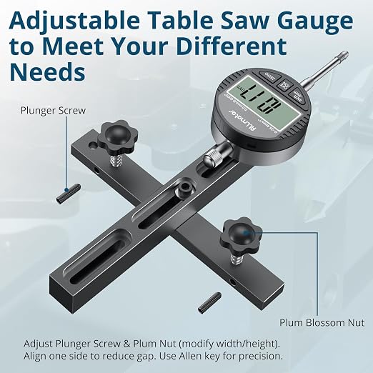 Table Saw Alignment Tool with Digital Dial Indicator,0.0005" Precision Calibration Gauge for Blade,Fence & Arbor Runout,Fast Setup CNC Aluminum Design,Fits Standard 3/4" (19mm) Miter Slots