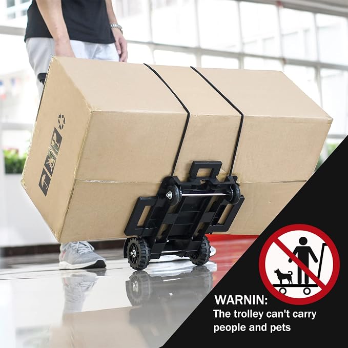 Folding Hand Truck Small Dolly,Foldable Utility cart with 4 Wheels & 2 Elastic Ropes,Foldable cart,Backpack Trolley,Car seat Dolly for Airport,Travel,Moving,Shopping Lightweight for Women