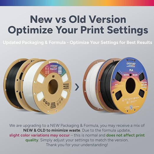 OVERTURE PLA Filament 1.75mm PLA 3D Printer Filament, 2kg Cardboard Spool (4.4lbs), Dimensional Accuracy +/- 0.03mm, Fit Most FDM Printer (Black & White)