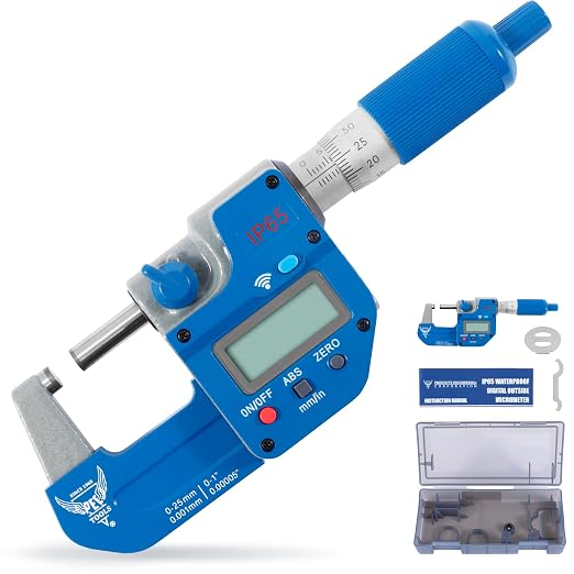 PEC Tools Bluetooth Absolute Digital Micrometer 0-1"/25mm | IP65 Oil & Splashproof, High Accuracy, LCD Display, Inch/Metric Conversion