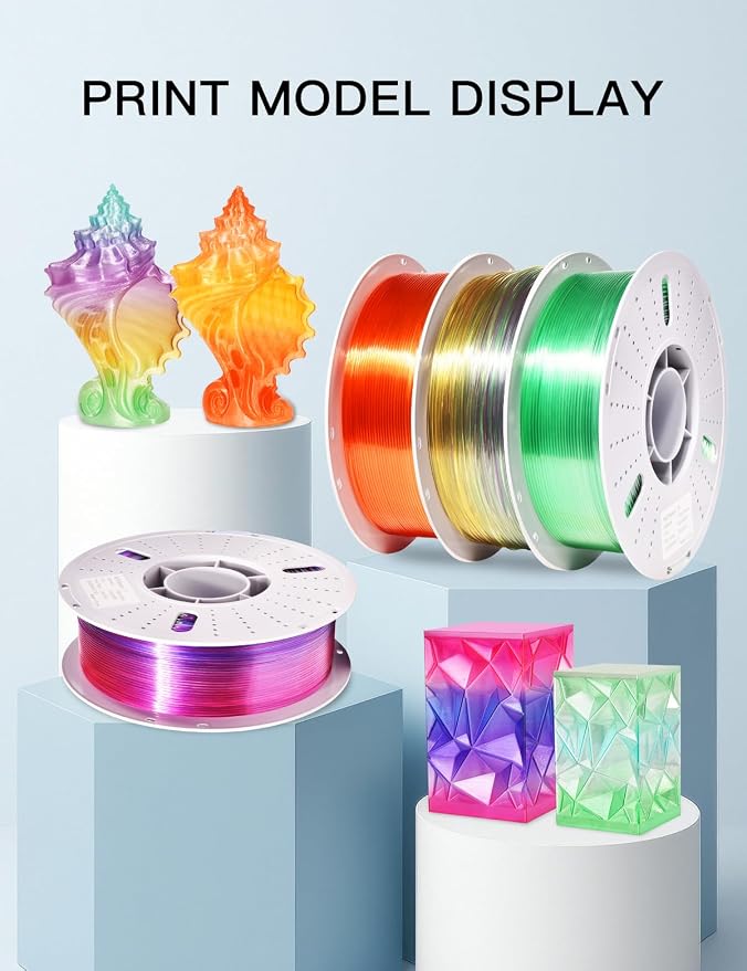 PINBALL Rainbow PETG 3D Printer Filament 1.75mm, Multicolor Translucent PETG Filament Bundle, Accuracy +/- 0.02 mm, 4kg in Total