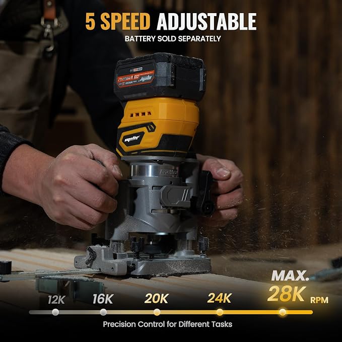 Compact Router Plunge/Fixed Base Kit (Tool Only), Compatible with Dewalt 20V 60V MAX Battery, Cordless, Brushless, Variable Speed, Wood Plam Router Tool For Woodworking, 12 PCS 1/4"Router Bits
