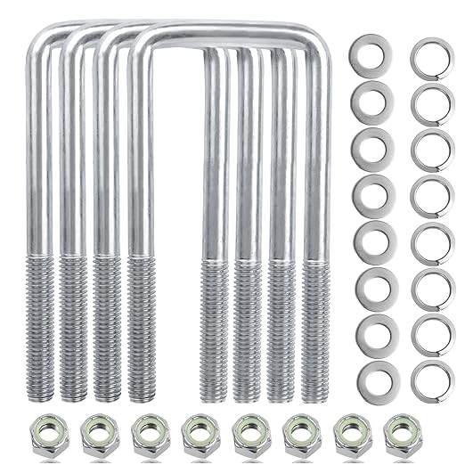 4 Sets 304 Stainless Steel Square U Bolt,U Bolts 3 inch Wide,1/2" D x 3-1/16" W x 7-5/16"L U-Bolts for Boat Trailer with Nuts and Washers, for Automobiles Trailer, Ski Boat